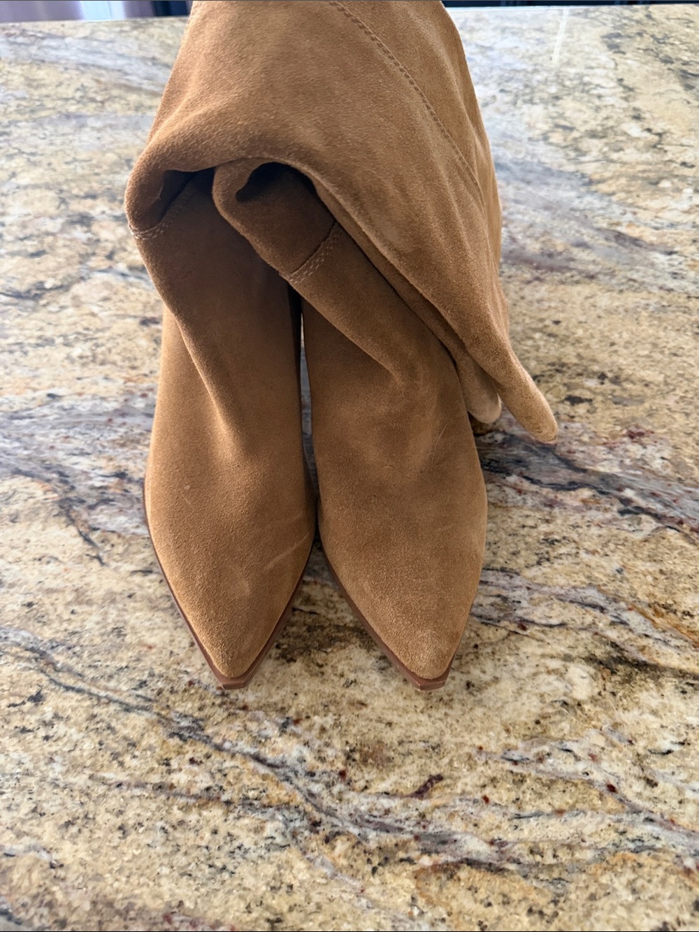 Women’s Pointed-Toe Suede Knee-High Boots - Tan